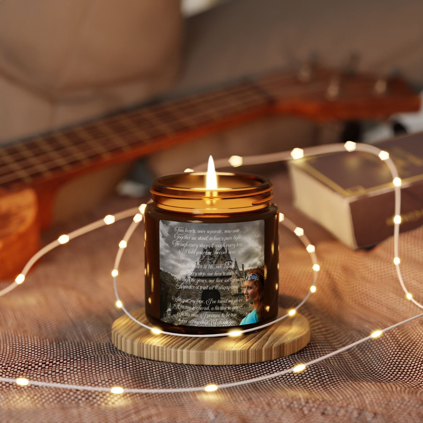 Inspirational Scented Soy Candle - Amber Jar with Love Poem.